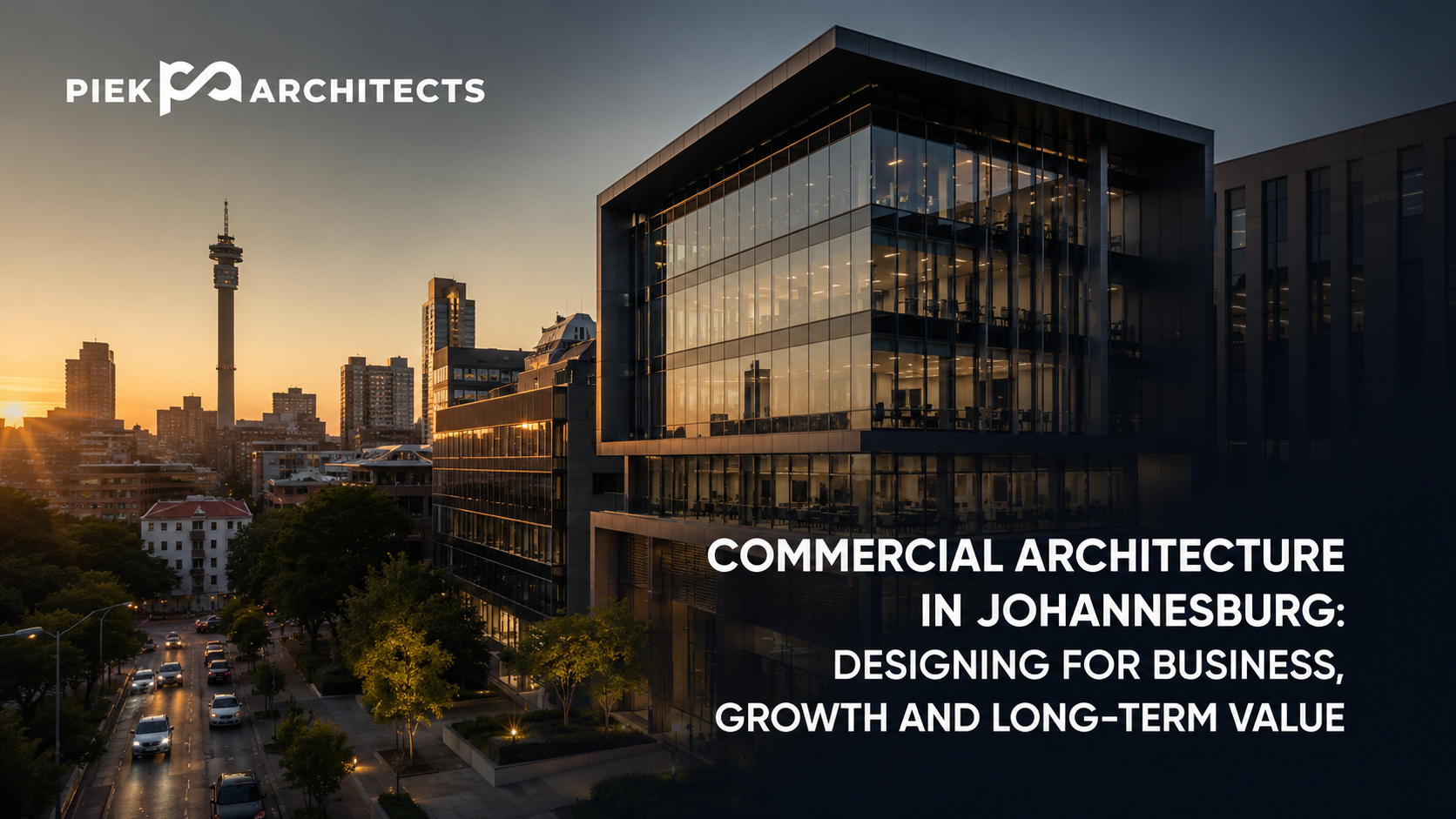 Modern commercial office building in Johannesburg showcasing commercial architecture authority and innovative business-focused design by Piek Architects.