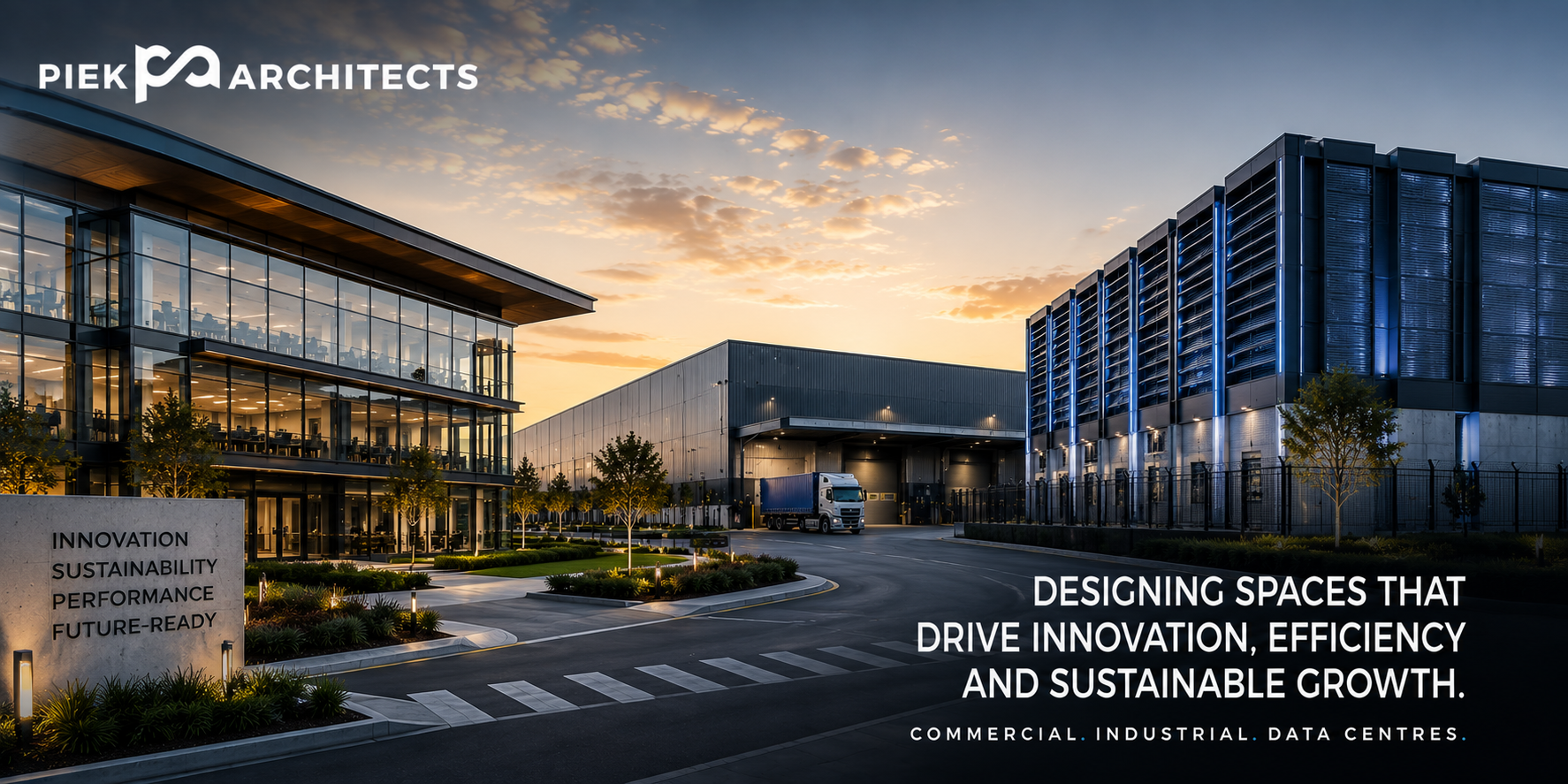 Modern commercial office building, industrial warehouse and data centre campus showcasing future-ready architecture in South Africa.